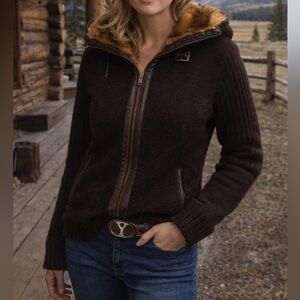 Montanaco Women’s Faux Fur Wool Blend Sweater Jacket Heavyweights.